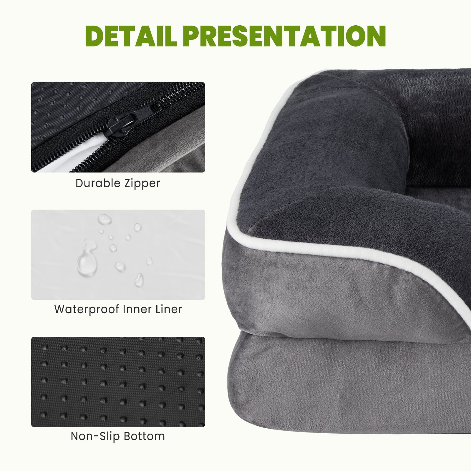 EDX Premium 42"X32" Orthopedic Dog Bed for XL Dogs - Memory Foam Pet Sofa with Non-Slip Base and Easy-Clean Cover, Gray
