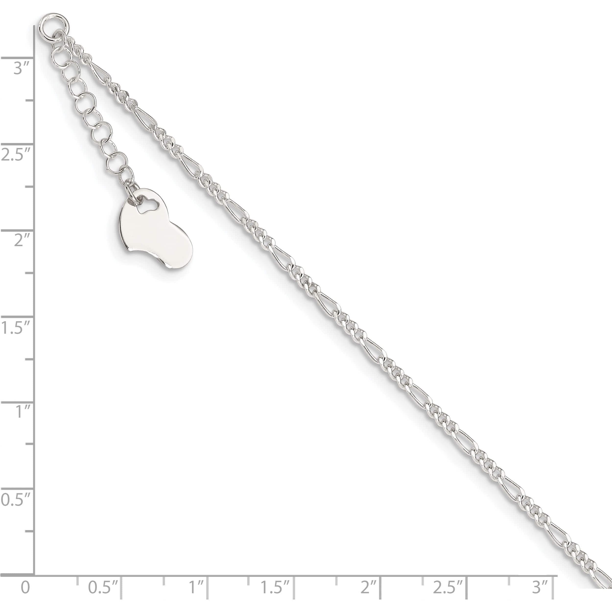 Sterling Silver Polished Heart 9In Plus 1In Ext. Anklet Made In India qg3142-9