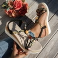 thumbnail image 4 of Bohemian Espadrilles for Women Braided Strappy Platform Wedge Sandals Open Toe T-Strap Beaded Slingback Heels Black Size 6.5, 4 of 7
