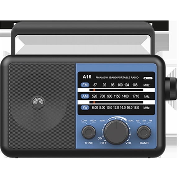 Jazmm Portable AM SW FM 3 Band Radio A16, AC/Battery Operated, Portable Shortwave Radio with Tuning Knob and Speaker, Blue