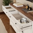 thumbnail image 3 of Aiho 55.1" Buffet Cabinet with 2 Drawers and 4 Doors, Farmhouse Sideboard Storage Cabinet with Adjustable Shelves for Kitchen, Living Room, Dining Room, White & Brown, 3 of 7