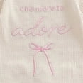 thumbnail image 6 of CAICJ98 Baby Girls Clothes Letter Embroidery Long Sleeve Romper Bow Waffle Knit Ruffled Newborn Infant Winter Fall Spring Outfit with Headband (Beige,0-3 Months), 6 of 7