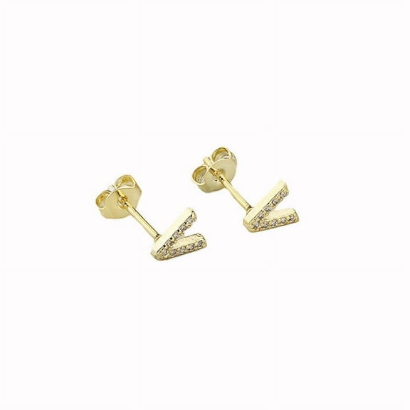 Bonjour Jewelers 14k Yellow Gold Created Diamond Initial V Letter Stud Earrings Plated