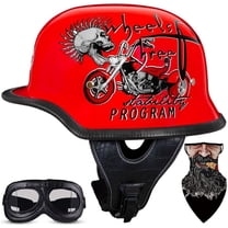 German Style Retro Motorcycle Half Shell Cap 100% DOT Approved Adjustable Quick Release Buckle for Men Women with Goggles