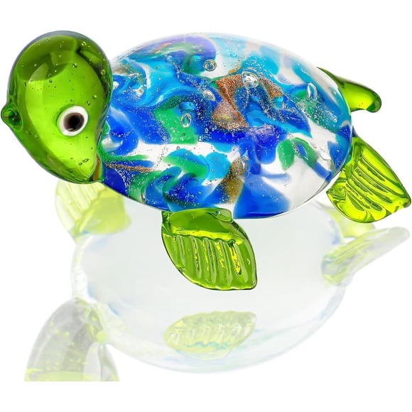 MISSUNNY Hand Blown Glass Sea Turtle Figurines Handmade Art Glass Turtle Decor Miniature Animals Collectibles Ornament