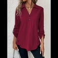 thumbnail image 4 of Blusas de Larga con Cuello en V y Botones para Mujer, Camisas Holgadas de Color Liso para y Otoño. Vino Tinto L, 4 of 7