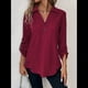 thumbnail image 4 of Blusas de Larga con Cuello en V y Botones para Mujer, Camisas Holgadas de Color Liso para y Otoño. Vino Tinto M, 4 of 7