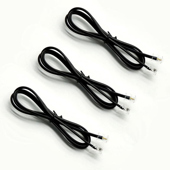3Pack RJ11 Phone Line Cord, Male to Male Landline Telephone Connection Cable, Standard 6P4C Connector-Black