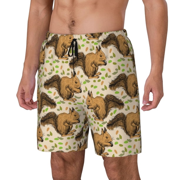 Fotbe Cute Squirrel with Green Leaves Traje de Baño para Hombre – Shorts de Natación de Secado Rápido con Forro y Bolsillos-X-Large