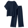 thumbnail image 5 of Zynoxe 2 Piece Sets for Women Going Out Trendy V Neck Button Down Top Elastic Waist Lace Pants Suit Soft Breathable Cotton Linen Womens Lounge Set Casual Loose Solid Color Summer Outfits L, 5 of 10
