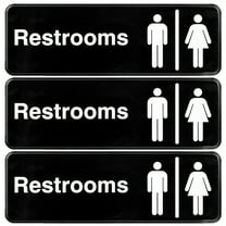 Excello Global Products Men/Woman Restroom Sign: Easy to Mount Informative Plastic Sign with Symbols 9"x3", Pack of 3 (Black) - EGP-HD-0250