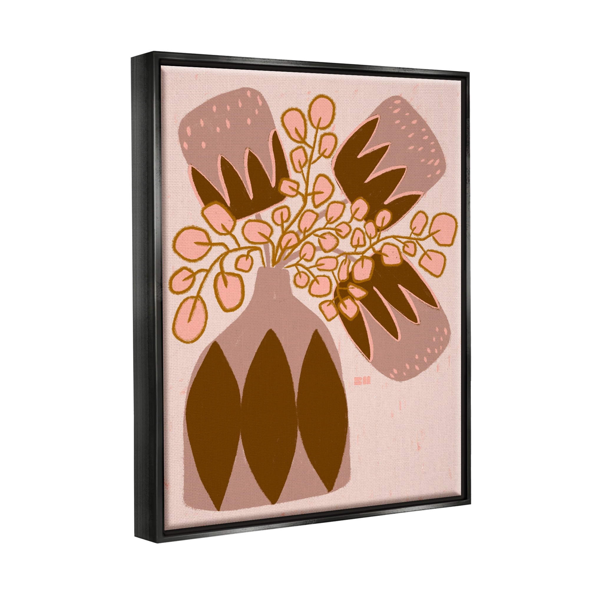 Stupell Industries Boho Patterned Vase Botanical & Floral Painting Black Floater Framed Canvas Art Print Wall Art, 25 x 31