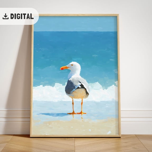 Trendy Seagull Poster, Colorful Summer Beach Home Decoration Sea Gull Poster Bathroom Coastal Decor Ocean Bird Poster Wall Art Wc, Unframed Poster Size 8x12