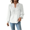 thumbnail image 3 of Dazajoo Lace V Neck Tops for Women Long Sleeve Going Out Elegant Shirts Basic Solid Color Dressy Casual Fall Blouses 2024,White,S, 3 of 7