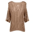 thumbnail image 5 of Avolia Womens Beach Cover-Up Tee Top Lightweight Knit Short Sleeve Hollow Design Casual Summer Outing Khaki S, 5 of 5