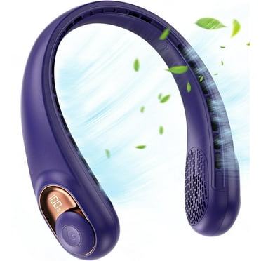 FU1999 Neck Fan, Bladeless Wearable Hands-Free Portable Fan, 5200mAh Rechargeable, 360° Cooling with 3 Speeds, Ultra-Quiet Personal Fan LED Display, Idea for Home, Office, Travel, Sports- Purple
