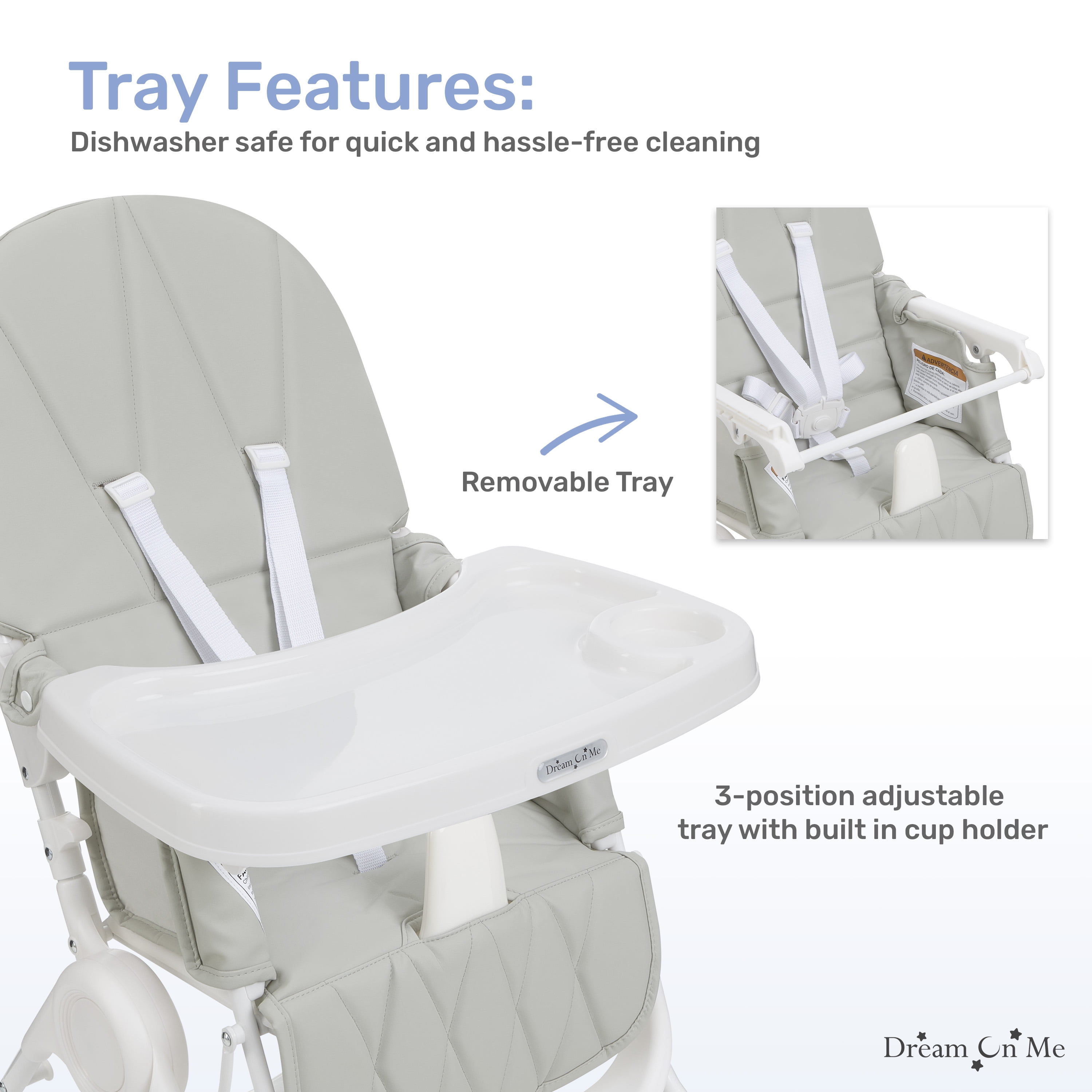 Dream On Me Snack and Stow Baby high Chair, Easy to fold and Store Travel high Chair, Removable and Three Position Adjustable Tray Portable high Chair, Koala Gray