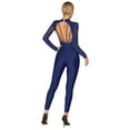 thumbnail image 4 of Doomiva Women's Rhinestone Gymnastics Leotard Unitard Full Body Figure Ice Skating Jumpsuit Bodysuit Navy Blue M, 4 of 7
