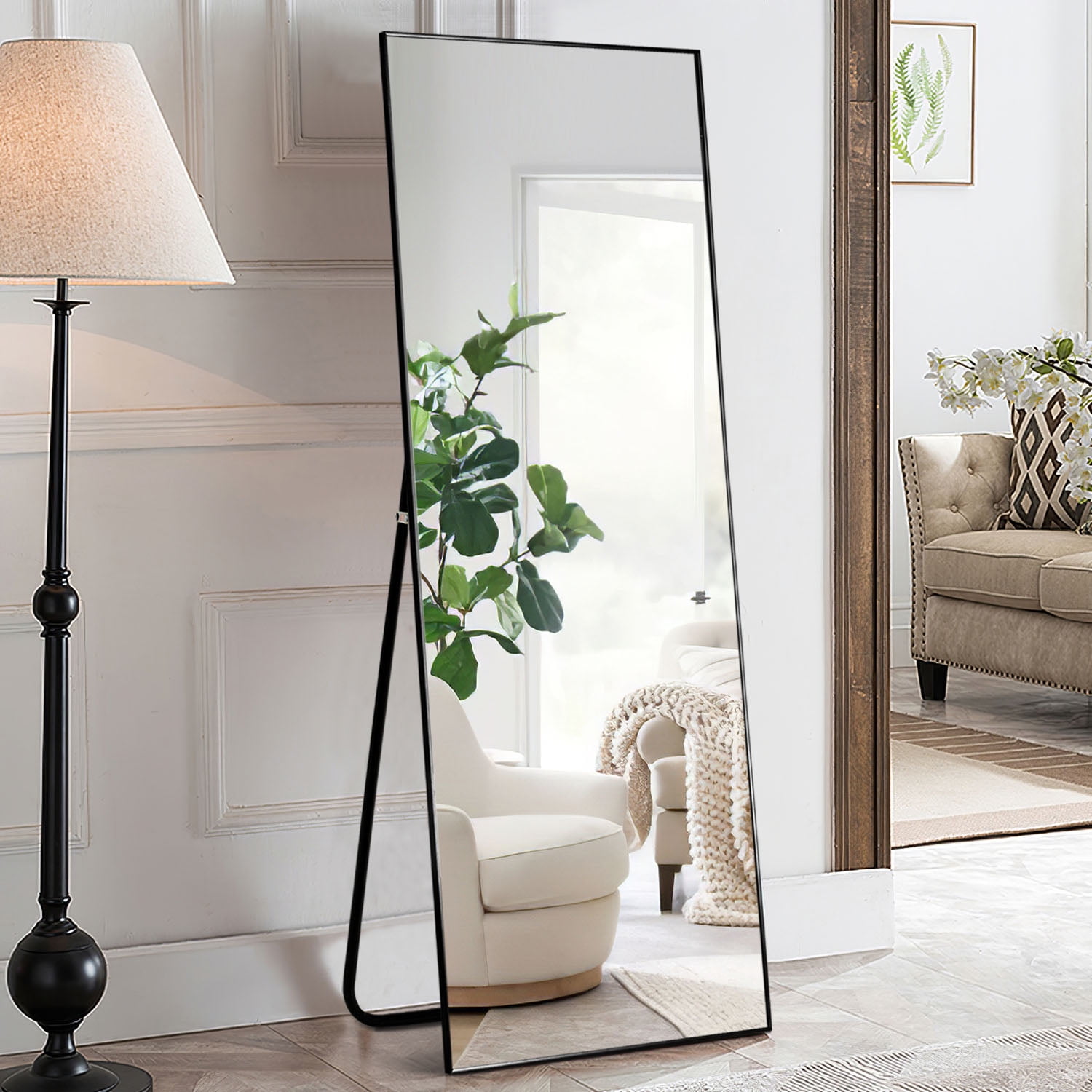 Buy Neutype 65x22 Black Rectangular Full Length Floor Mirror with Stand