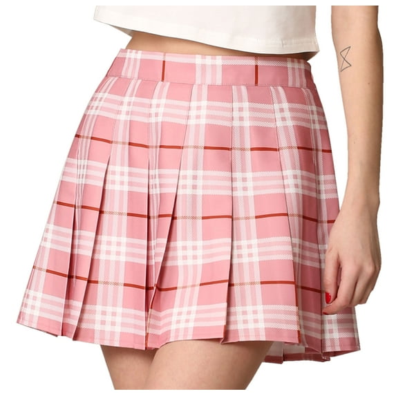 Made by Johnny Women's Plaid High Waist School Uniform Pleated Skater Tennis Skirt S PINK_PLAID