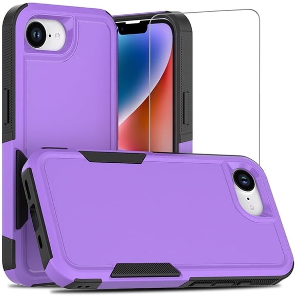 TJS Étui de Téléphone pour iPhone 17e / iPhone 16e, avec Protecteur d'Écran en Verre Trempé, Étui de Protection Intégrale Robuste et Antichoc (Violet)