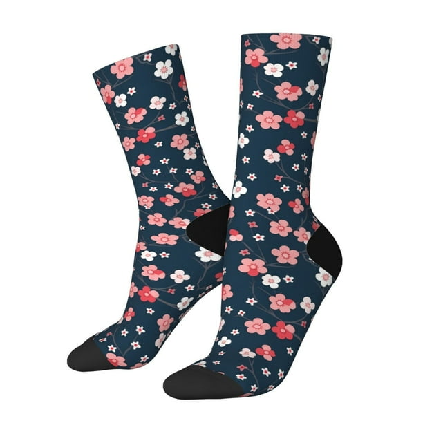 Fotbe Cherry Blossoms Calcetas Largas con Estampado para Hombre y Mujer – Calcetas de Compresión Transpirables y Elásticas, Viajar y Uso Diario Talla 5-11