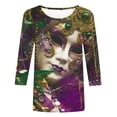 thumbnail image 4 of Penkiiy Carnival Blouse Women's Mardi Gras Fashion Printing Casual Round-Neck 3/4 Sleeve T-shirt Blouse L Multicolor, 4 of 5