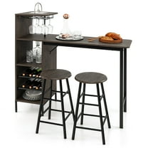 3pcs Bar Table and Chairs Set Industrial Pub Table & Stools w/6-Bottle Wine Rack