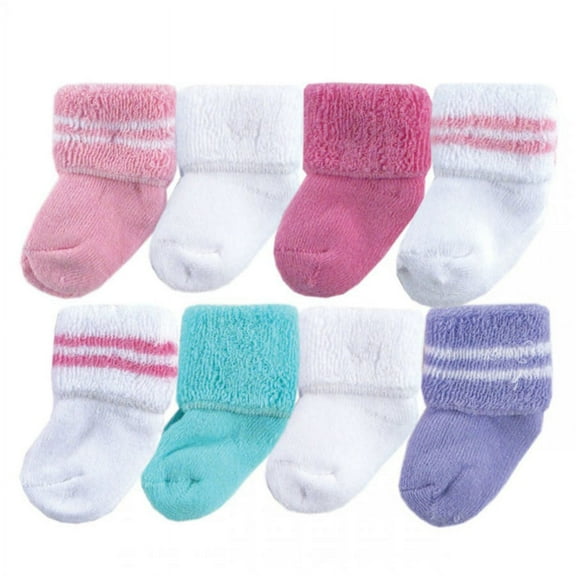 Luvable Friends Baby Girl Newborn and Baby Terry Socks, Pink Gray, 6-12 Months