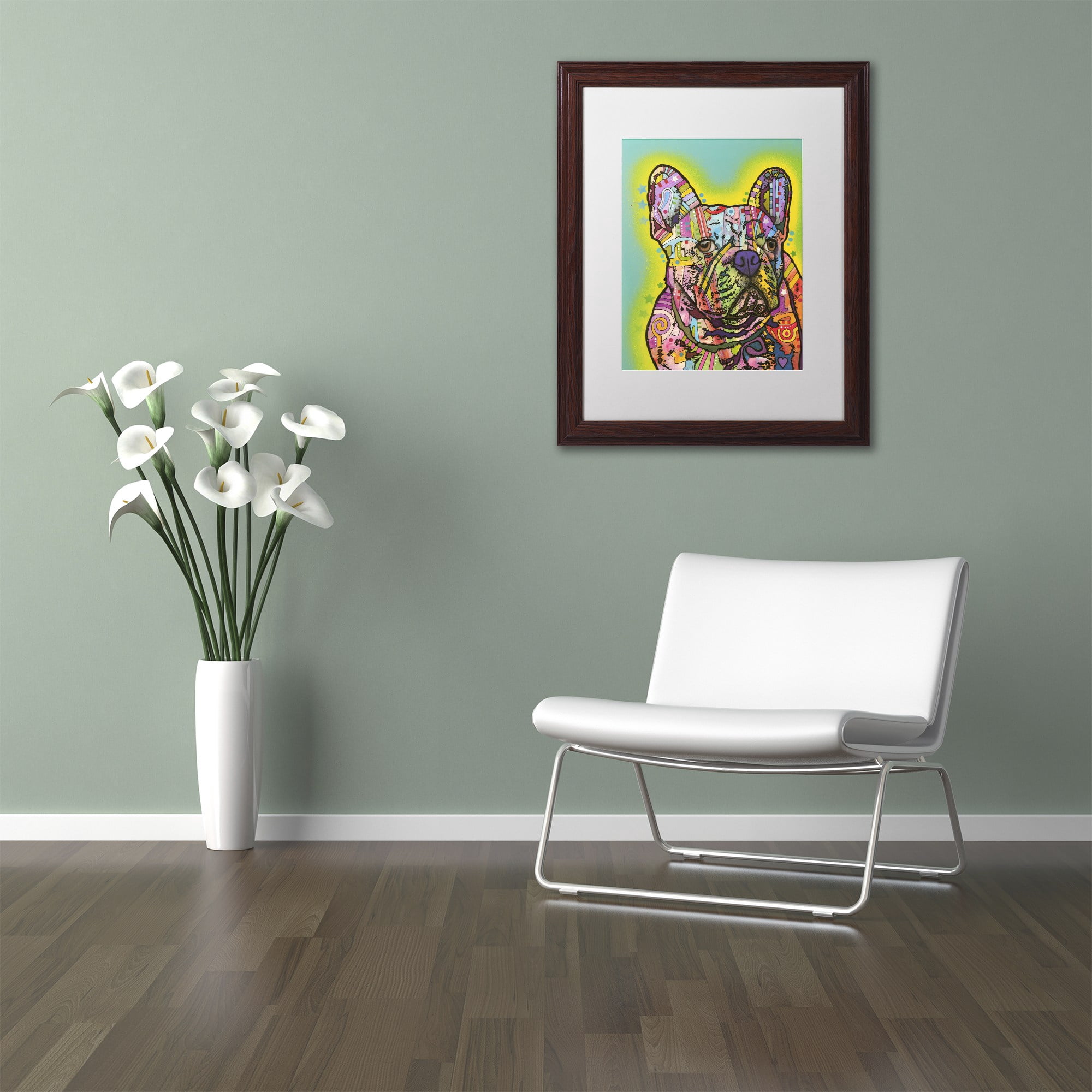 Trademark Fine Art "French Bulldog III" Canvas Art by Dean Russo, White Matte, Wood Frame