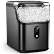 Snowyermine Nugget Ice Maker Countertop, 35 lbs per Day, Soft, Chewable Sonic-Style Pebble Ice, One-Touch Self-Cleaning, Stainless Steel, Black, for Home, Kitchen, Office, RV and Camping