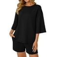 thumbnail image 2 of SUNBS 2 Piece Lounge Sets for Women Pajama 3/4 Sleeve Oversized Tshirts Elastic Waist Short With Pocket, 2 of 6