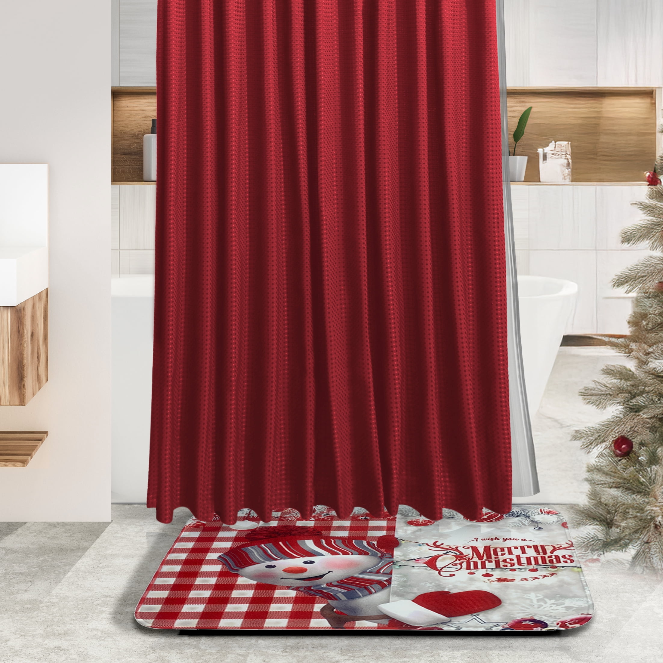 Hearth & Harbor 20 Piece Bamboo Bathroom Sets, Christmas Bathroom Accessories Set with Shower Curtain