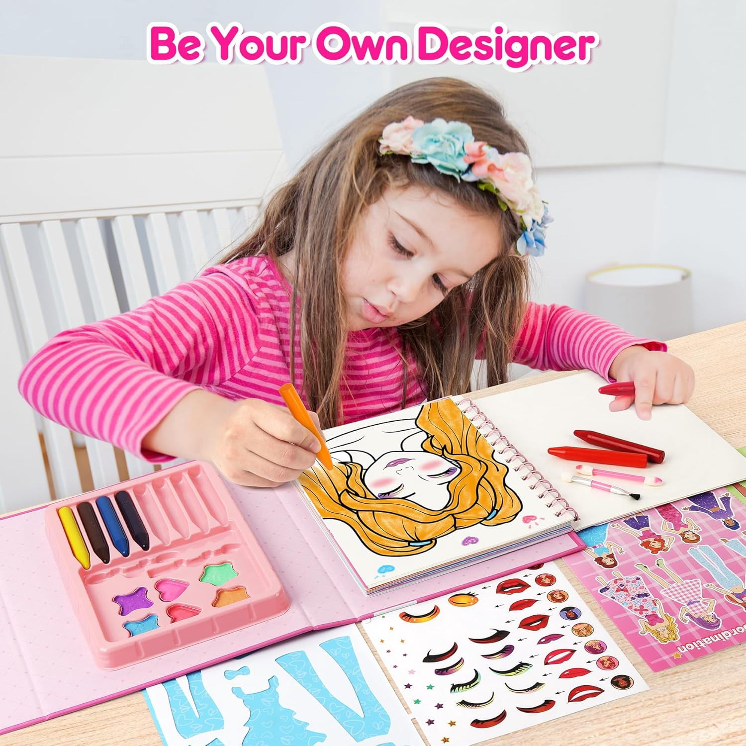 Mocoosy Makeup Craft Kit for Girls Ages 6-8 DIY Makeup Activity Book with Stickers, Mess-Free Dress-Up Art Crafts, Travel Game Car Road Trip Airplane Toy Birthday Gift Ideas for 4 7 9 10 12 Years Old