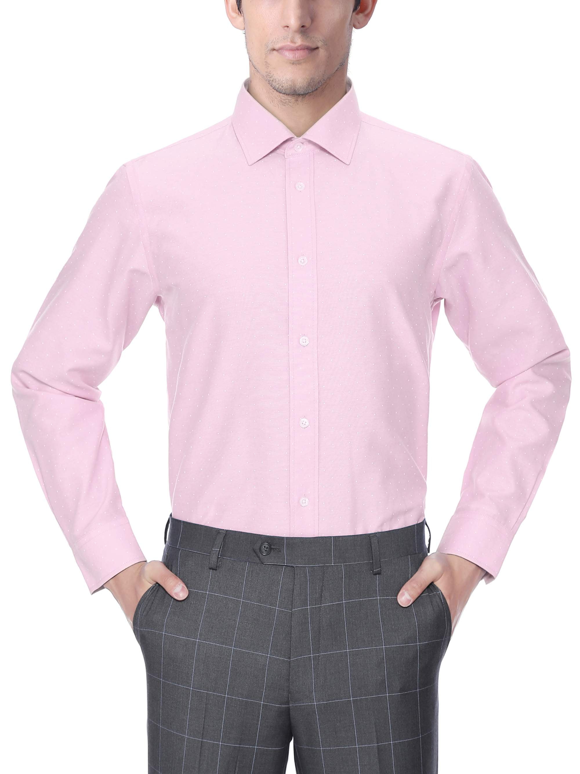 Verno Men’s Fashion Printed PolkaDot Classic Fit Long Sleeve Dress Shirt