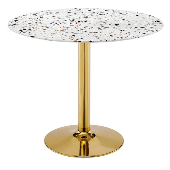 36 inch Dining Table, Round, White Gold, Wood, Metal Steel, Modern Contemporary, Mid Century Kitchen Room Cafe Bistro Restaurant Hospitality