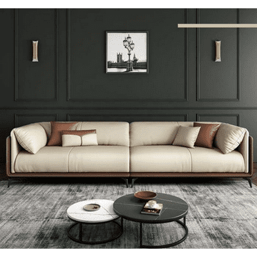 Luxury Microfiber Leather Upholstered Sofa in Brown & Beige