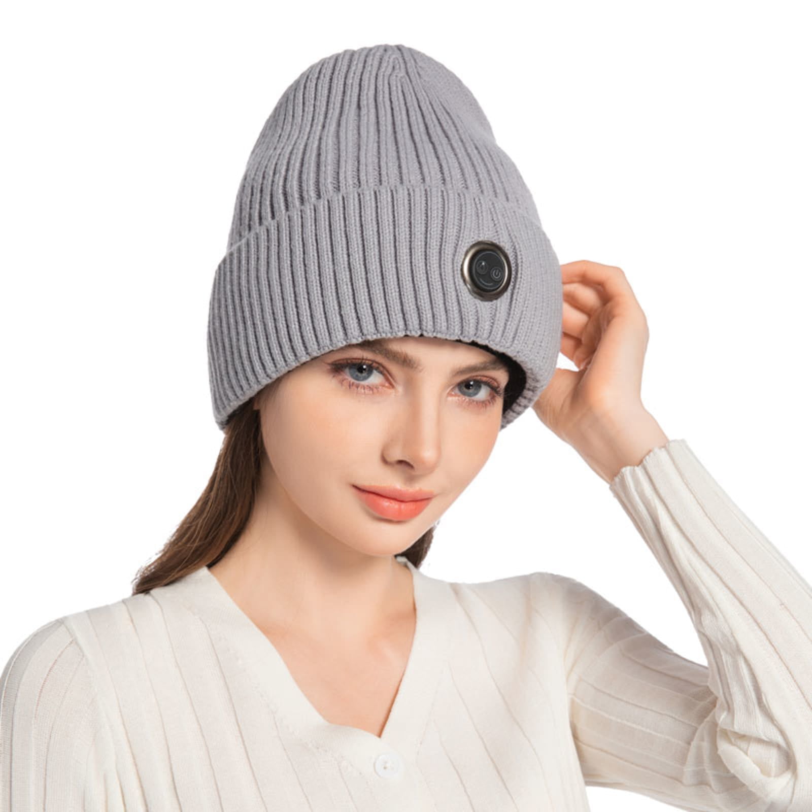 Heated Hat for Men Women, Rechargeable Winter Heated Beanie with 3 Heat Tempo, Electric Battery Warm Heated Cap for Skiing Hiking Cycling and Working, Gray