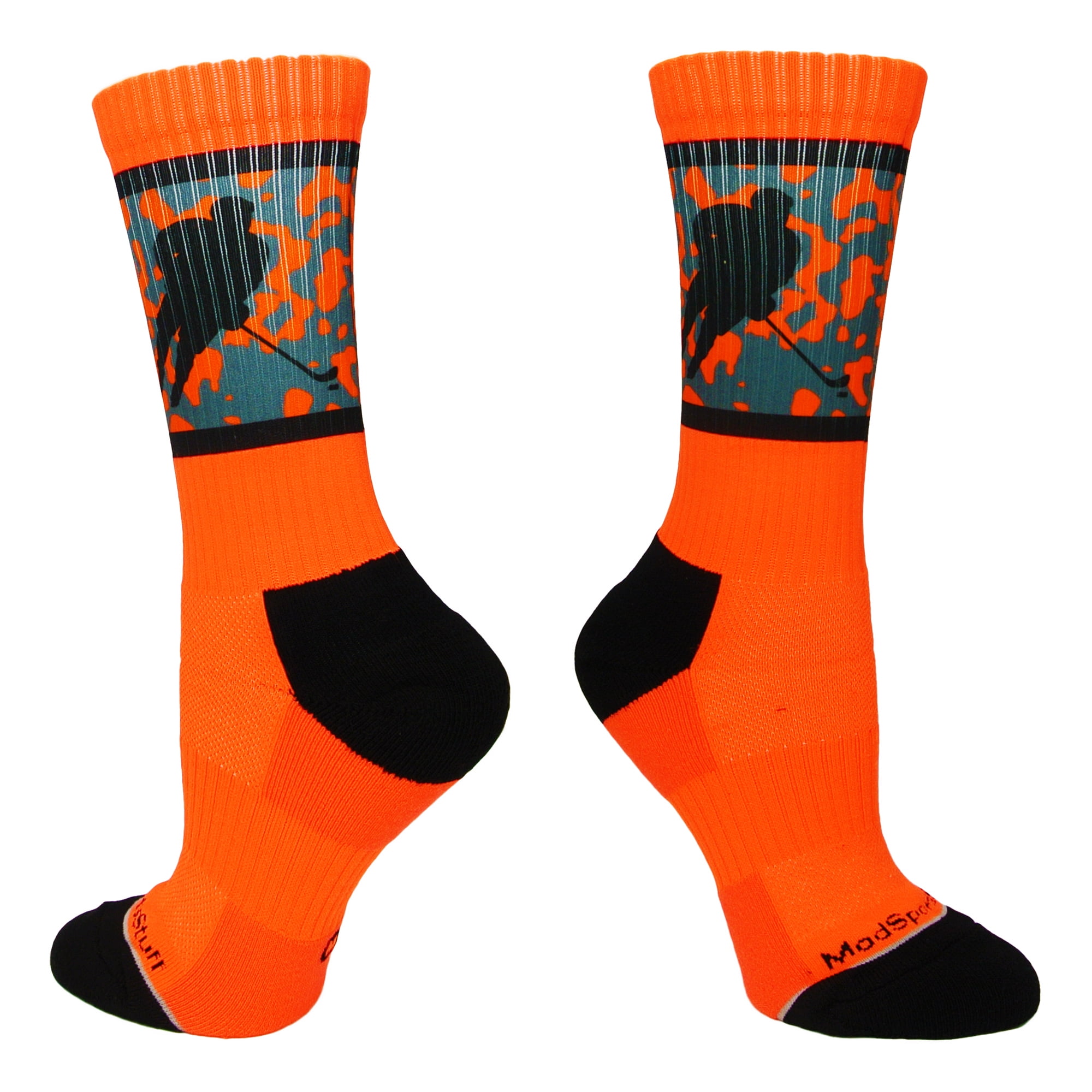 Hockey Player Crew Socks (Neon Orange/Black, Large)