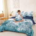 thumbnail image 3 of Erosebridal Ocean Animal Turtle 7-Piece Twin Bedding Sets,White Teal Bedding Comforter Set For Girls Boys,Reversible, 3 of 7