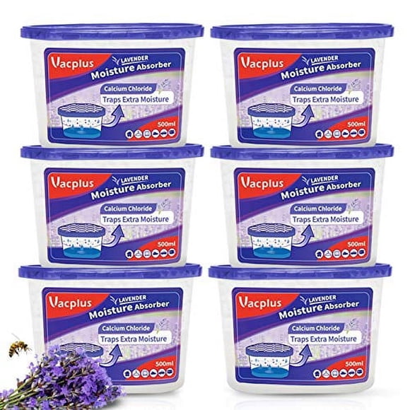 Vacplus Moisture Absorbers (6 pack), 105Oz Portable Humidity Absorber & Dehumidifier Boxes for closet Effectively Trap Extra Moisture, Odor Eliminator with Lavender Fragrance for Fresher Air