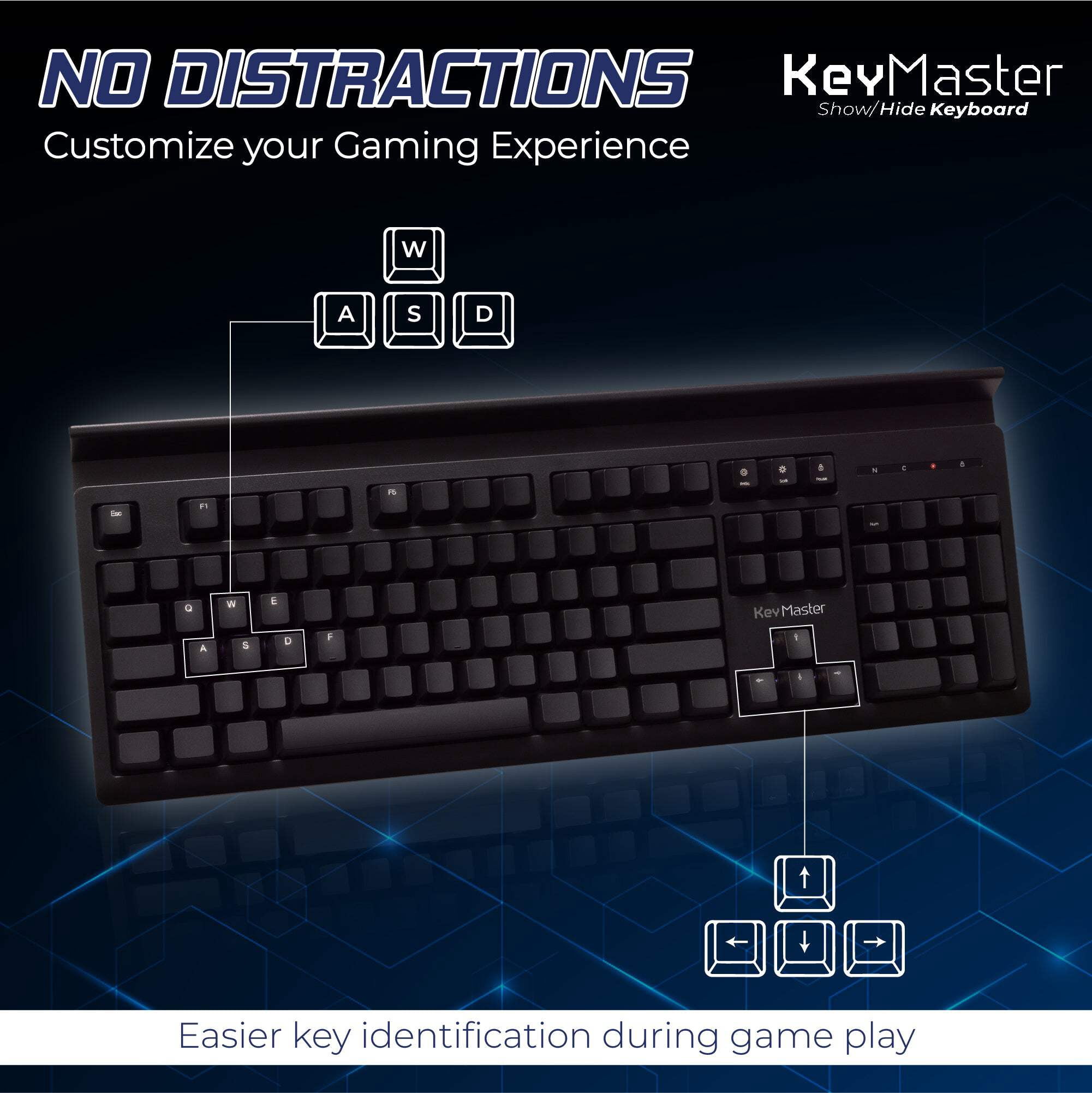 Blank or Visible Keys | Mechanical Wired PC Gaming Keyboard by Keymaster | Shine Through Keycaps with Custom Key Lighting | Backlit White LED with Show/Hide Light Up Keys | Silent Linear Switches