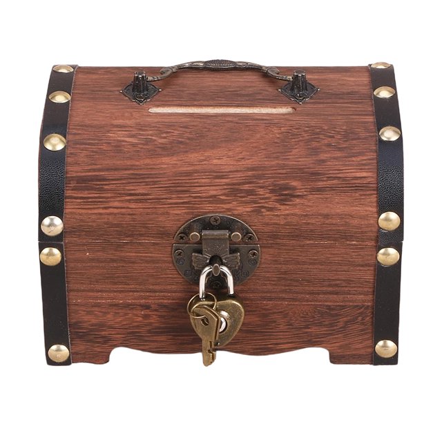 Wooden Treasure Chest Trinket Storage Box Saving Piggy Bank