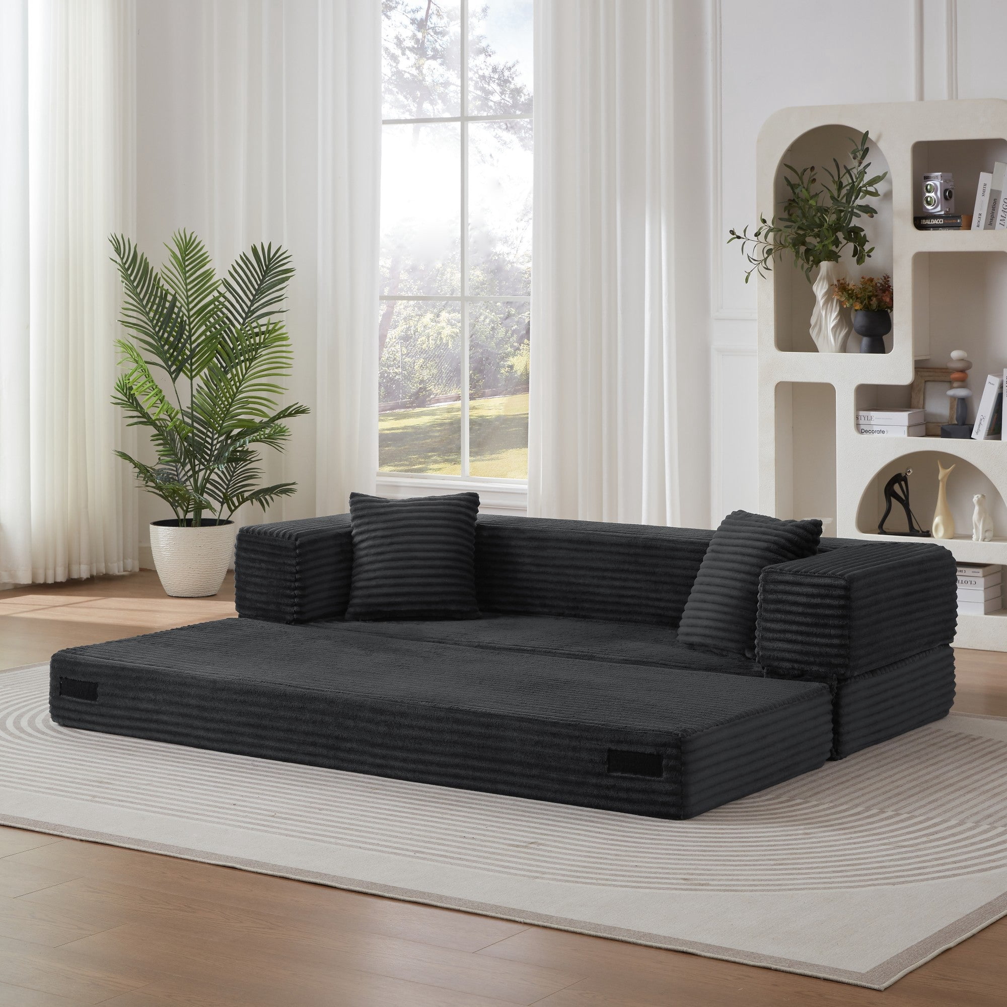 Sailvan Modern Cord Sofa Bed,Convertible Sleeper Couch with High Density Foam,Classic Square Two Tier Design for Apartments,Small Double Bed Dark Gray
