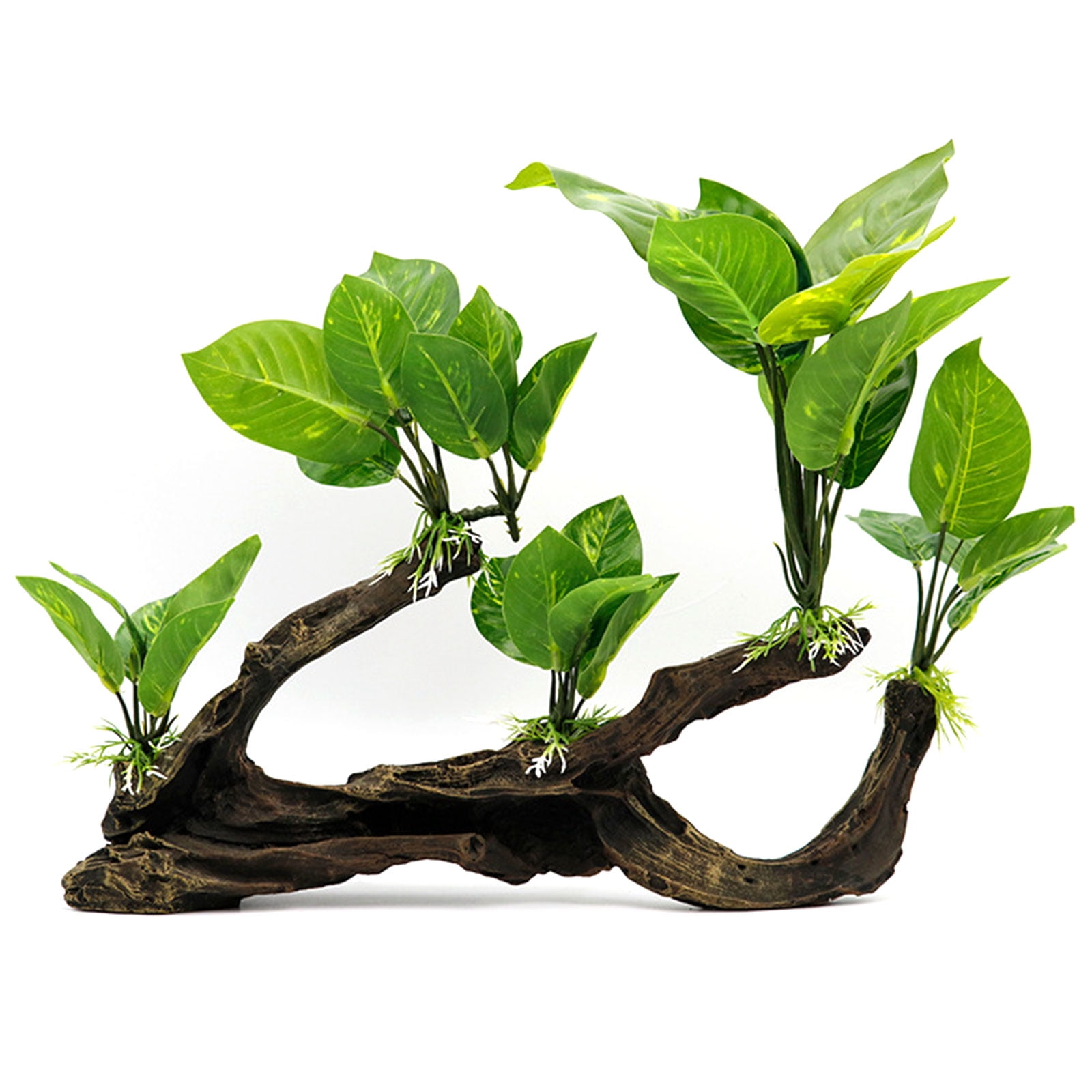CHAOMA Aquarium Decor Artificial Driftwood Branch with Plastic Plant