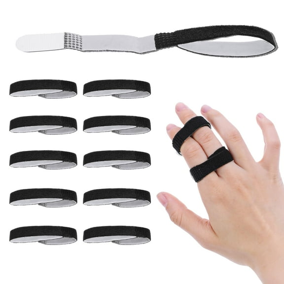 10Pcs Buddy Tape Finger Straps, Hook and Loop Splint for Finger Buddy Straps, Washable and Reusable Finger Splint Buddy Tape Toe Straighteners for Curled Toes to Support (Black)