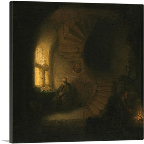 ARTCANVAS Philosopher in Meditation 1632 Canvas Art Print by Rembrandt van Rijn - Size: 12" x 12" (0.75" Deep)