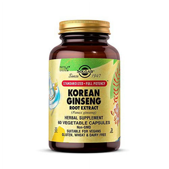 Solgar Korean Ginseng Root Extract, 60 Vegetable Capsules - Immune Support - Standardized, Full Potency (SFP) - Non-GMO, Vegan, Gluten Free, Dairy Free, Kosher - 60 Servings