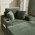 thumbnail image 3 of 57 Inch Oversized Chaise Lounge with Ottoman and 2 Cup Holder, Corduroy Sleeper Chair with 2 Pillows and Side Pocket, Upholstered Sofa Bed for Living Room, Bedroom, Office, Green, 3 of 6
