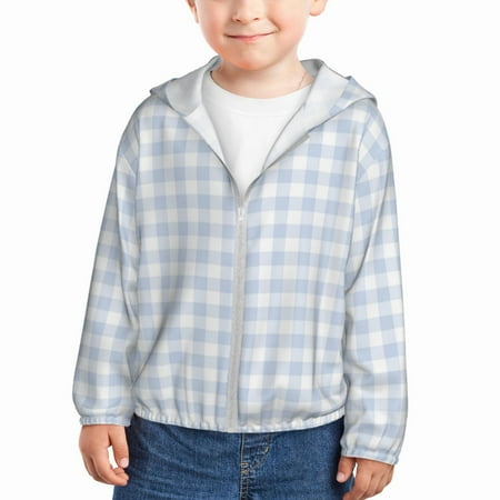

Lukts Blue Checkboard Print Children s Long-Sleeved Sun Protection Clothing Hooded Sweatshirts for Boys and Girls Outdoor Sports-2 Years